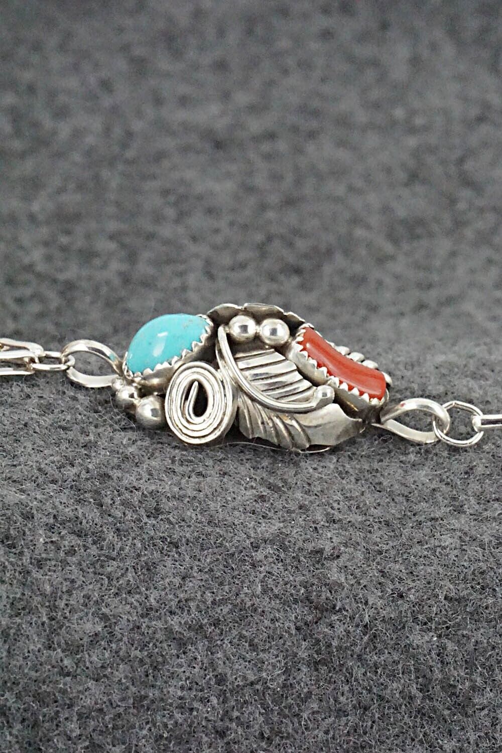 Coral and Turquoise Bracelet & Ring - Max Calladitto - Size 7.5 (Adj.)