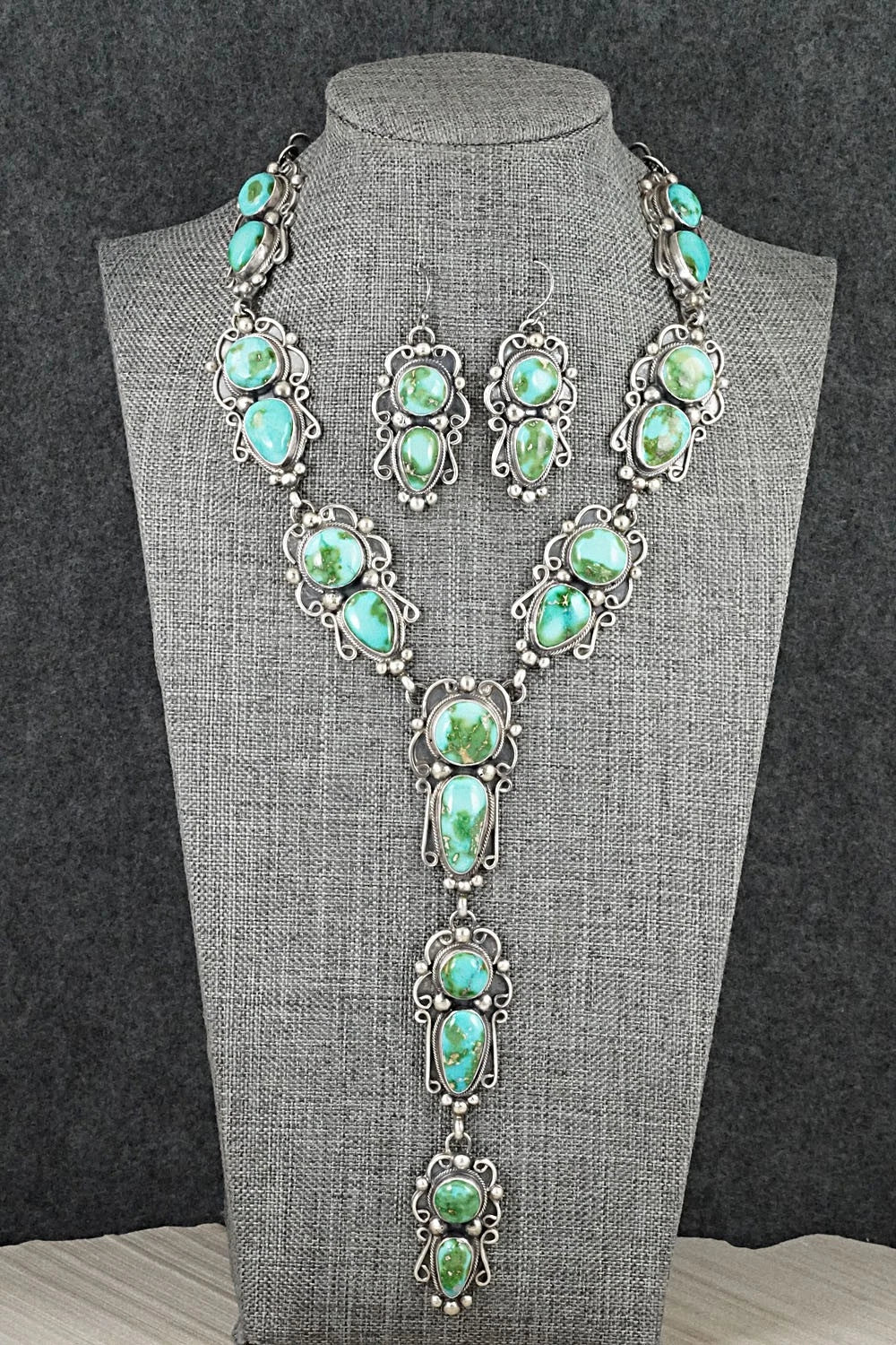 Turquoise & Sterling Silver Necklace and Earrings Set - Kathleen Livingston