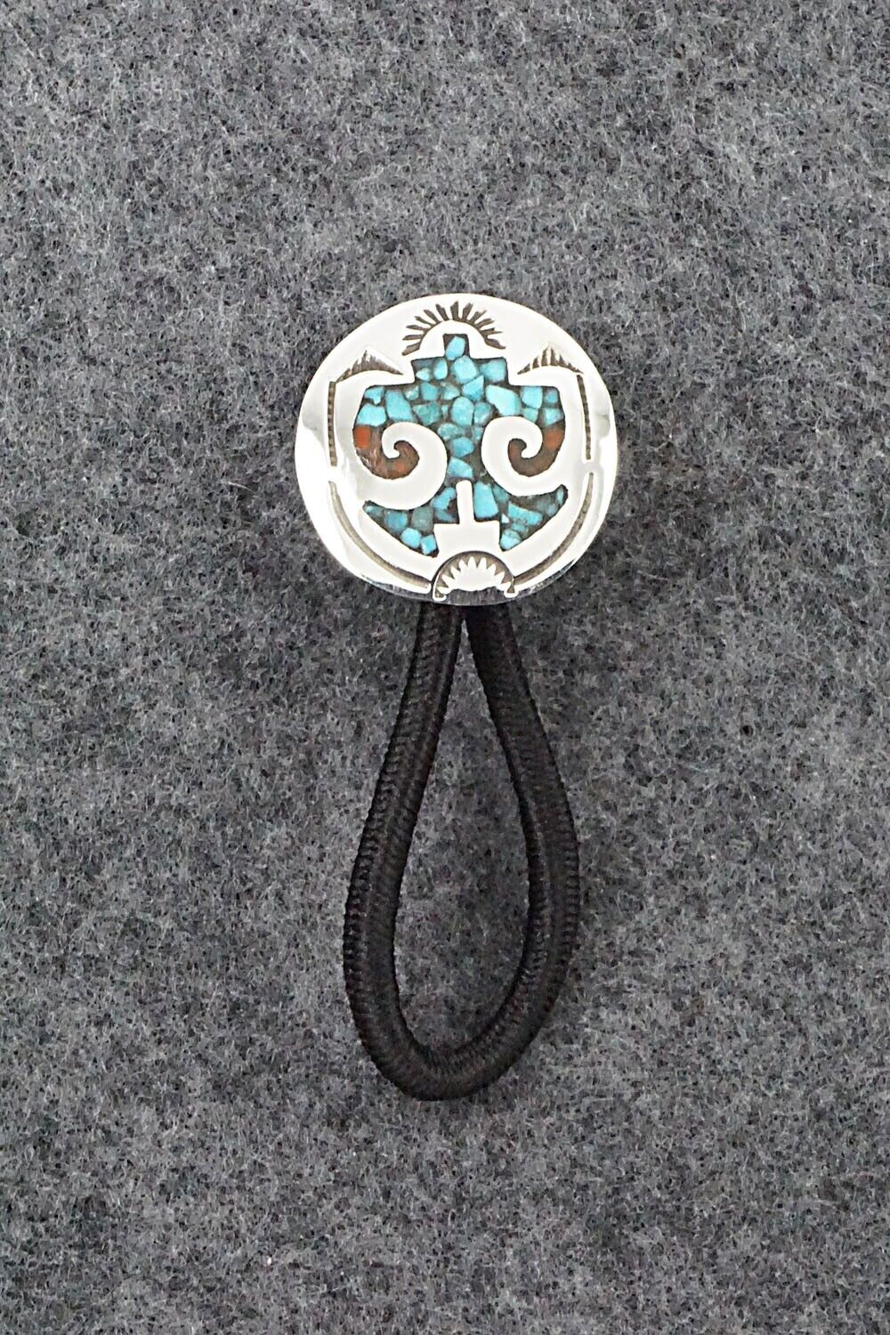 Turquoise, Coral & Sterling Silver Hair Tie - Joleen Yazzie