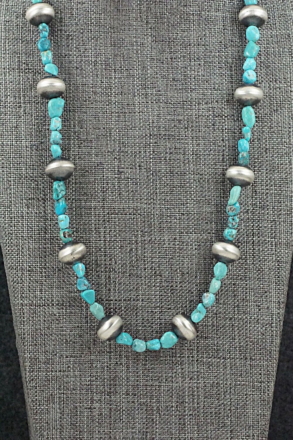 Turquoise & Sterling Silver Necklace 26" - Doreen Jake