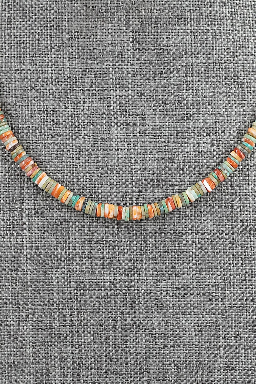 Turquoise, Spiny Oyster & Sterling Silver Necklace 17" - Doreen Jake