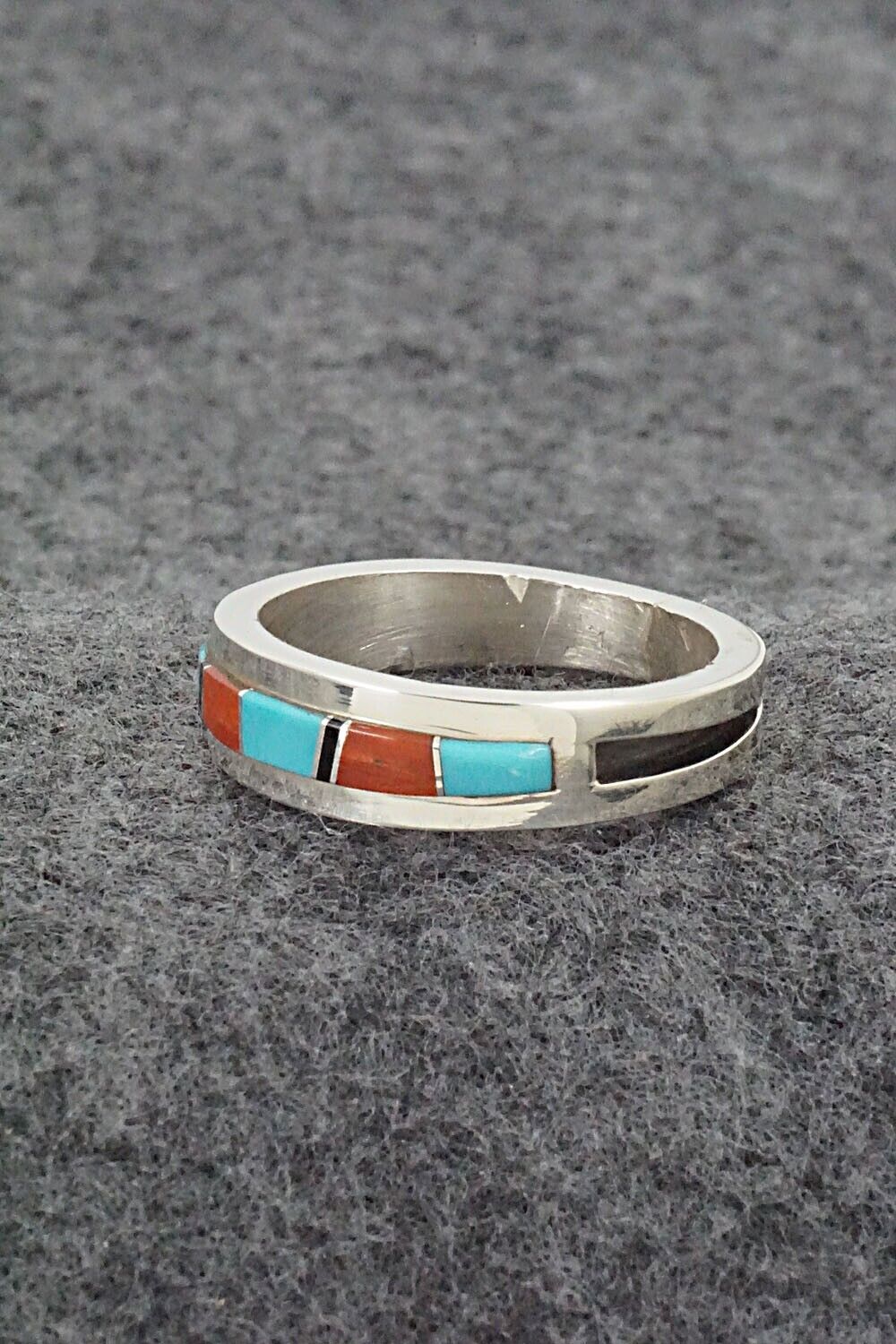 Turquoise, Coral, Onyx & Sterling Silver Ring - Wilbert Muskett Jr. - Size 11.5