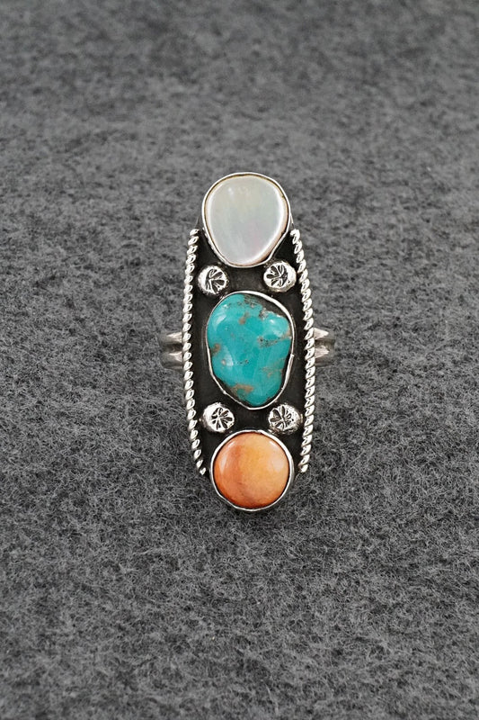 Multi-Stone & Sterling Silver Ring - Priscilla Reeder - Size 7