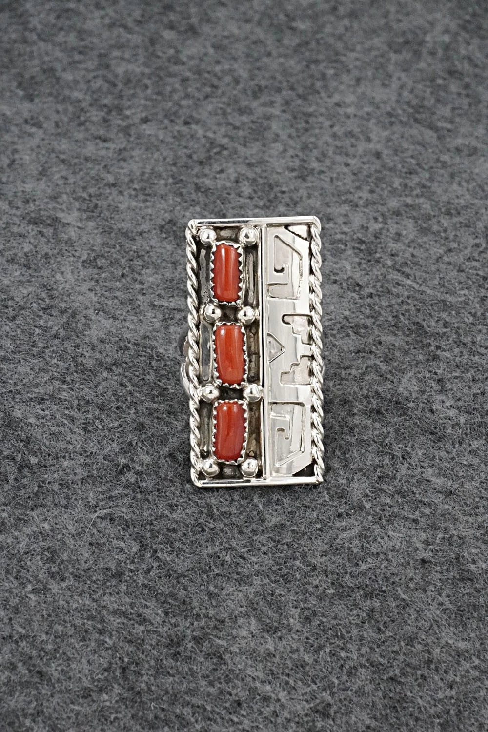 Coral & Sterling Silver Ring - Ronnie Spencer - Size 8