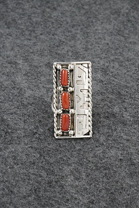 Coral & Sterling Silver Ring - Ronnie Spencer - Size 8
