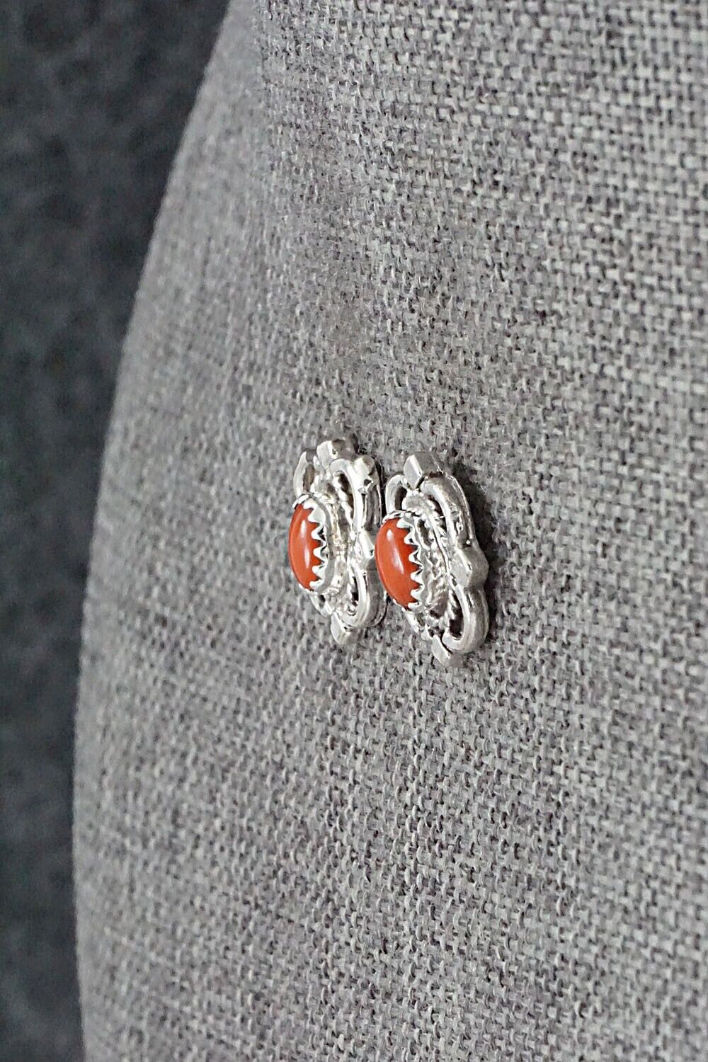 Coral & Sterling Silver Earrings - Theresa Smith