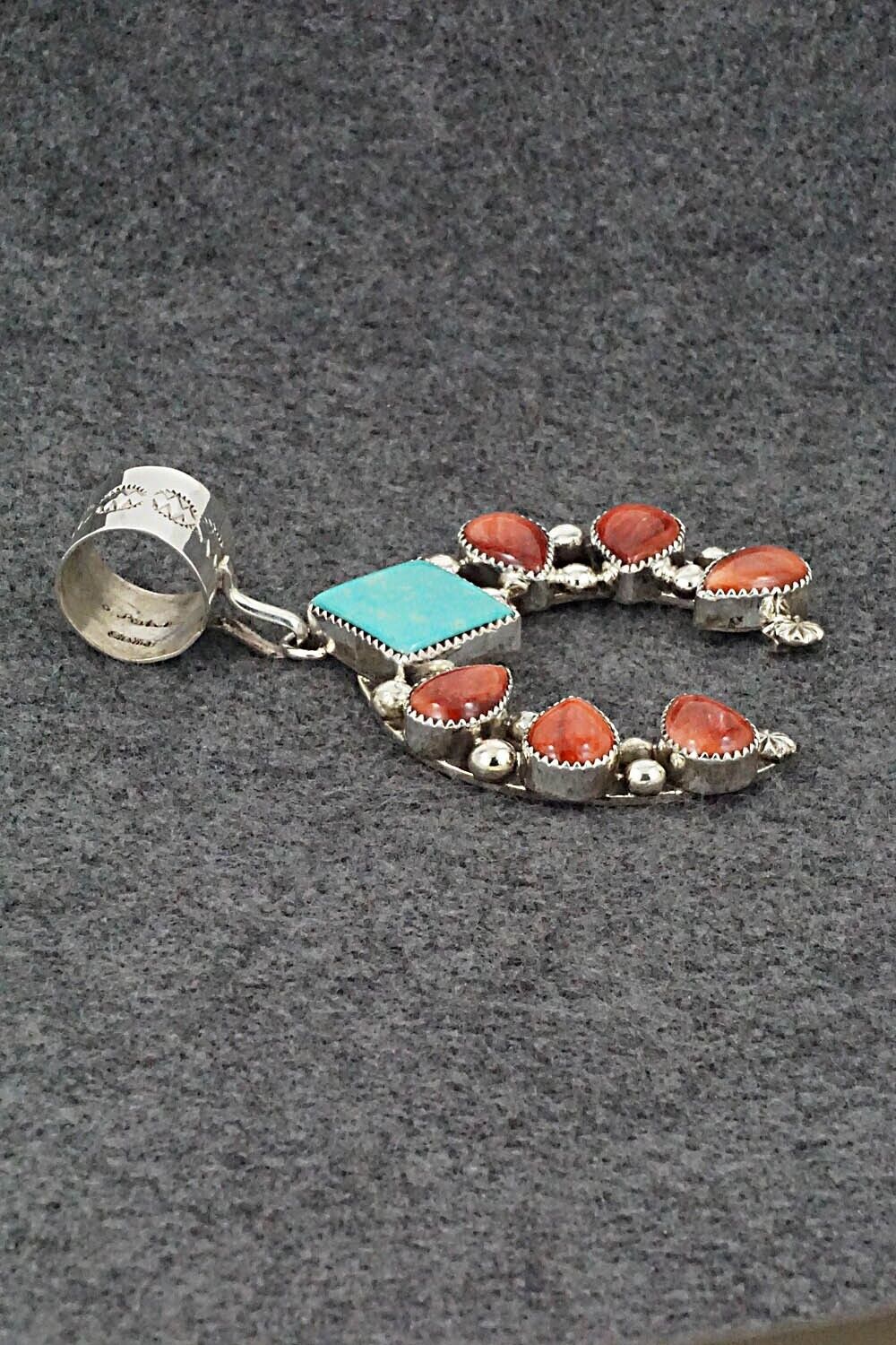 Turquoise, Spiny Oyster & Sterling Silver Pendant - Sandra Parkett