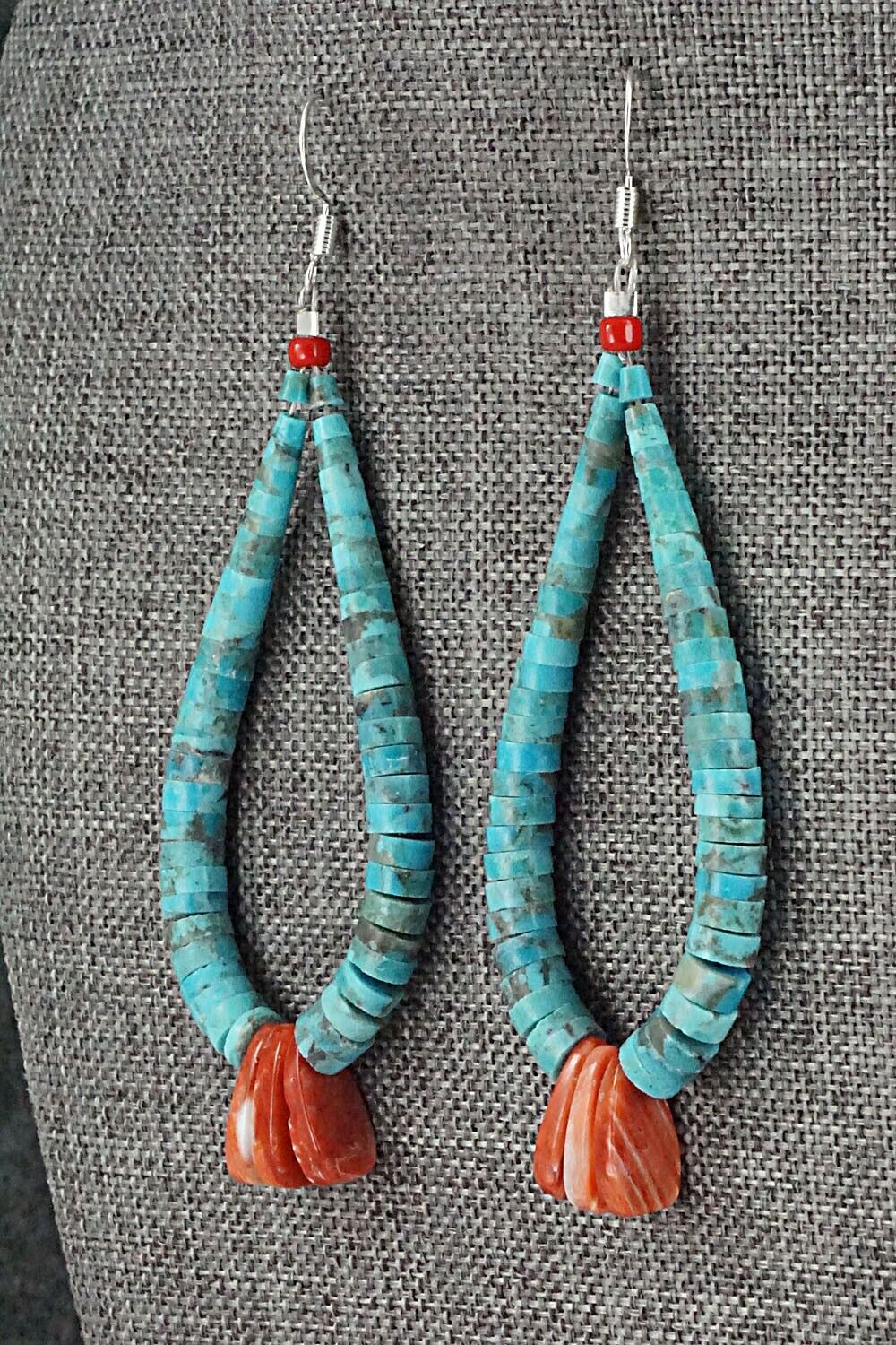 Turquoise, Spiny Oyster & Sterling Silver Earrings - Lupe Lovato