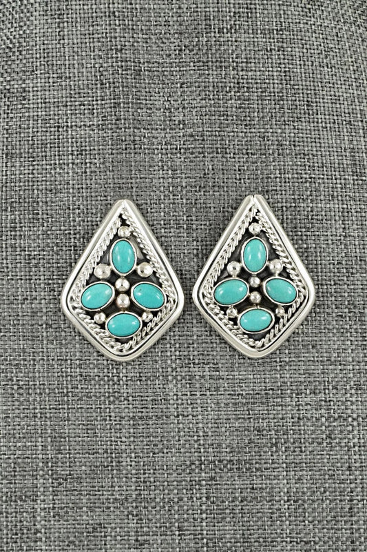 Turquoise & Sterling Silver Earrings - Chester Charley
