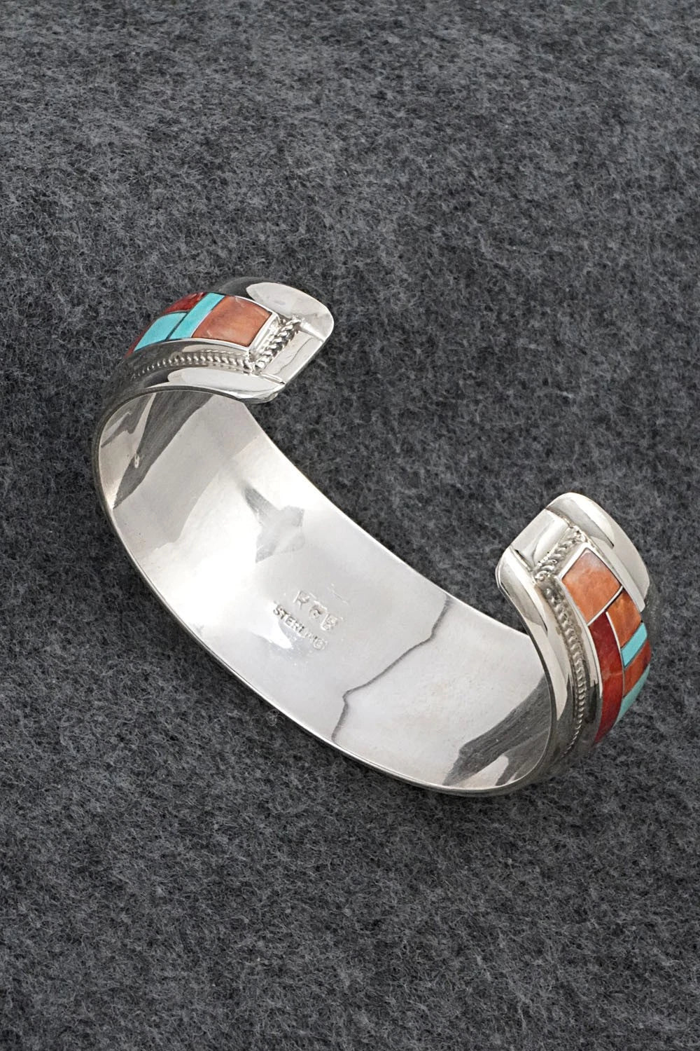 Turquoise, Spiny Oyster & Sterling Silver Bracelet - Glendora Booqua