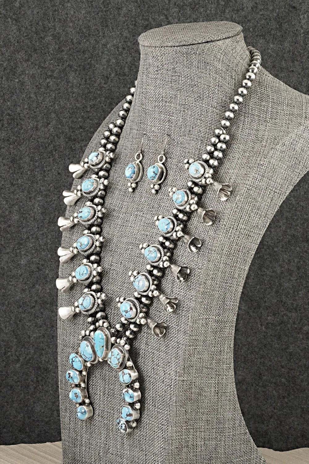 Turquoise & Sterling Silver Squash Blossom Set - Paul Livingston