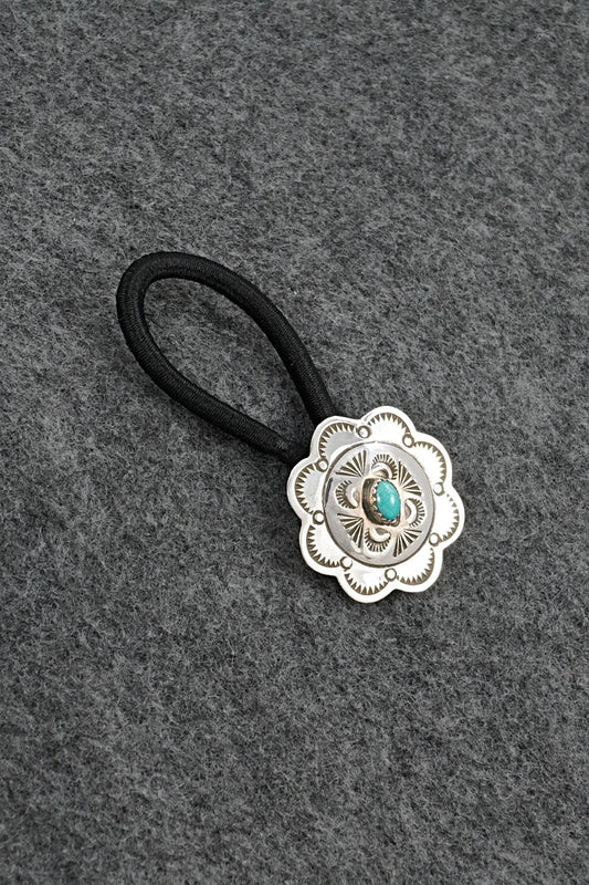 Turquoise & Sterling Silver Hair Tie - Bertha Begay