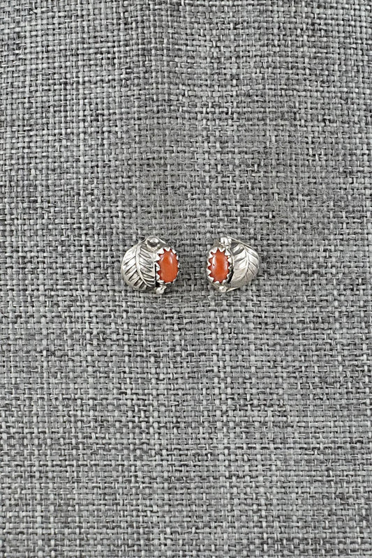 Coral & Sterling Silver Earrings - Roselene Joe