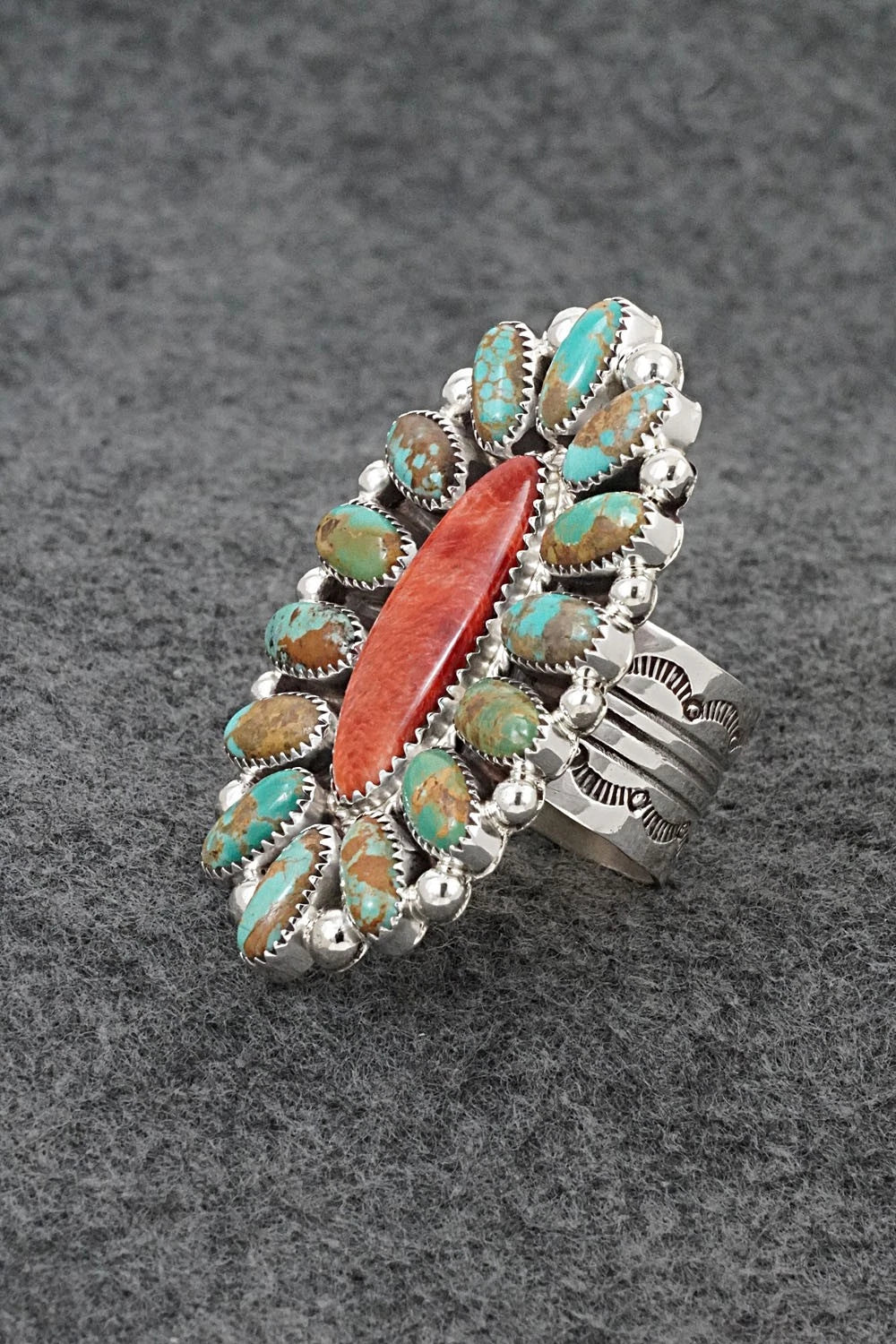 Turquoise, Spiny Oyster & Sterling Silver Ring - Anthony Brown - Size 11