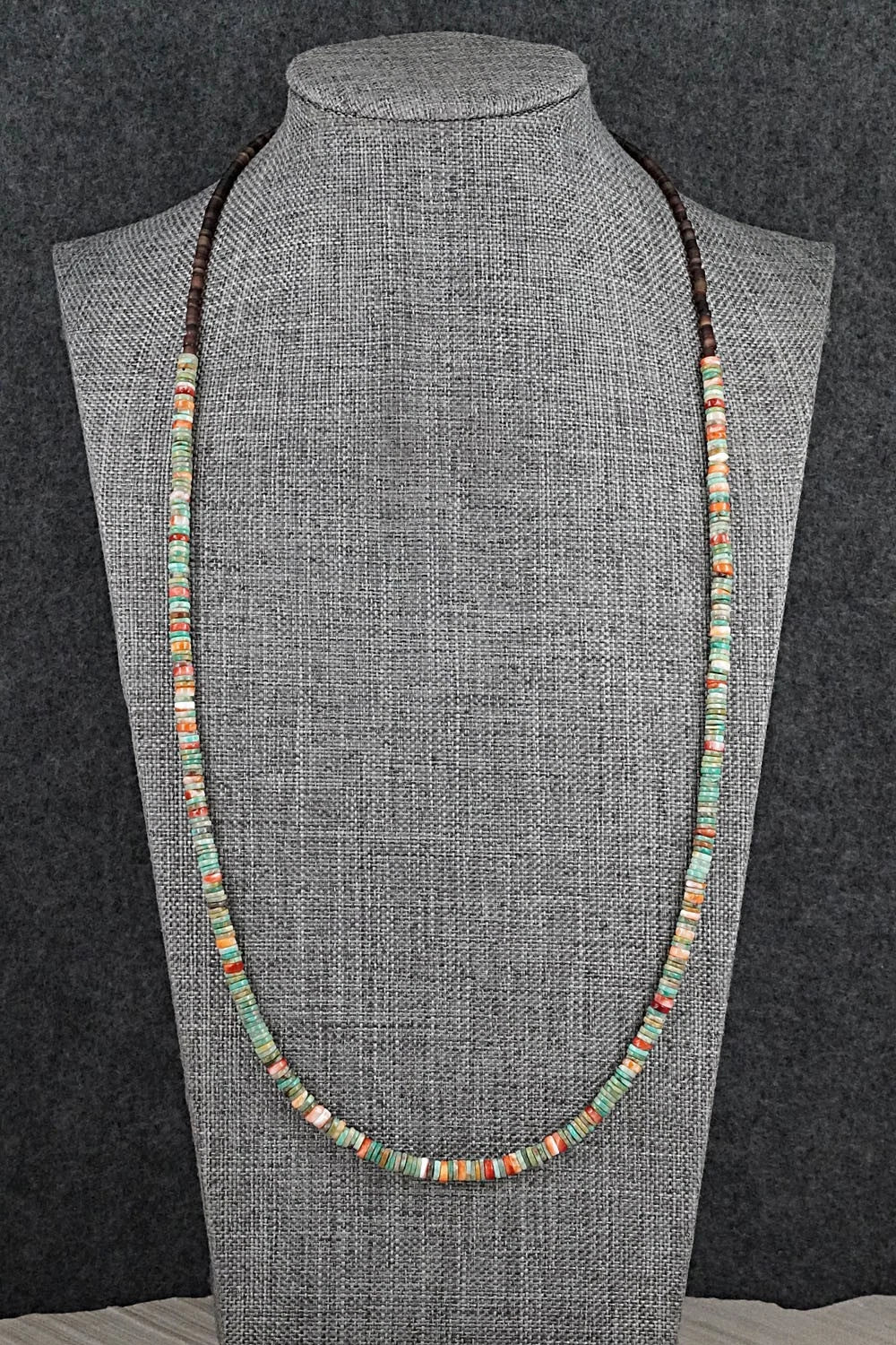 Turquoise, Spiny Oyster & Sterling Silver Necklace 24" - Doreen Jake
