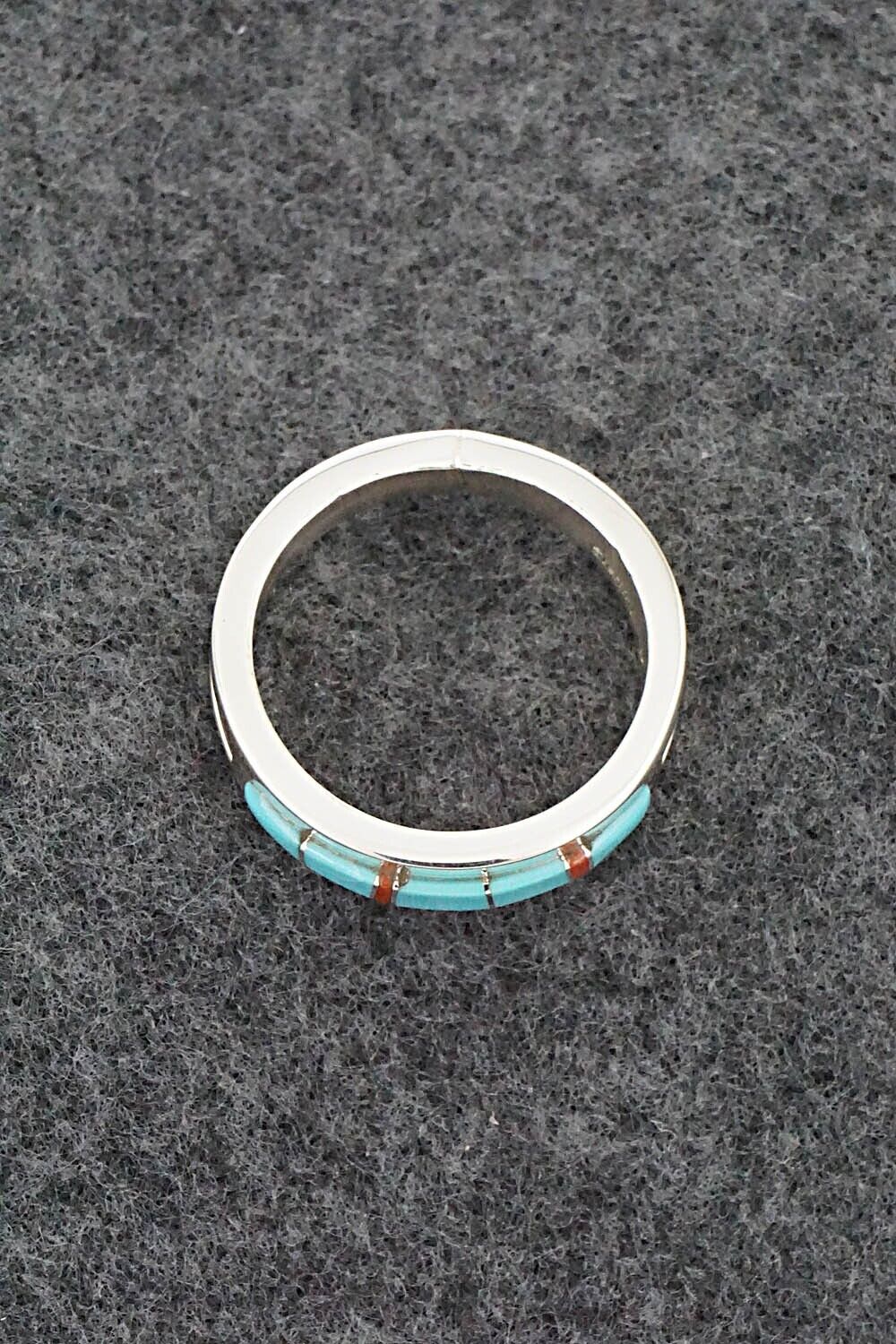 Turquoise, Coral & Sterling Silver Ring - Wilbert Muskett - Size 11.5