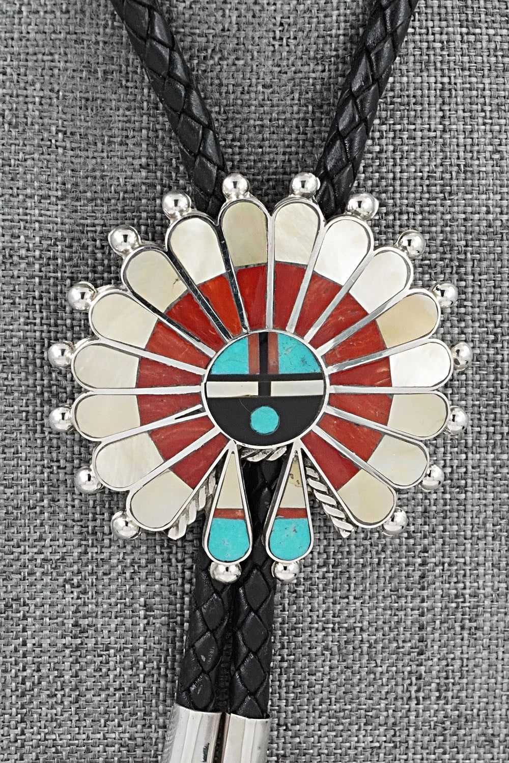 Multi-Stone & Sterling Silver Inlay Bolo Tie - April Unkestine