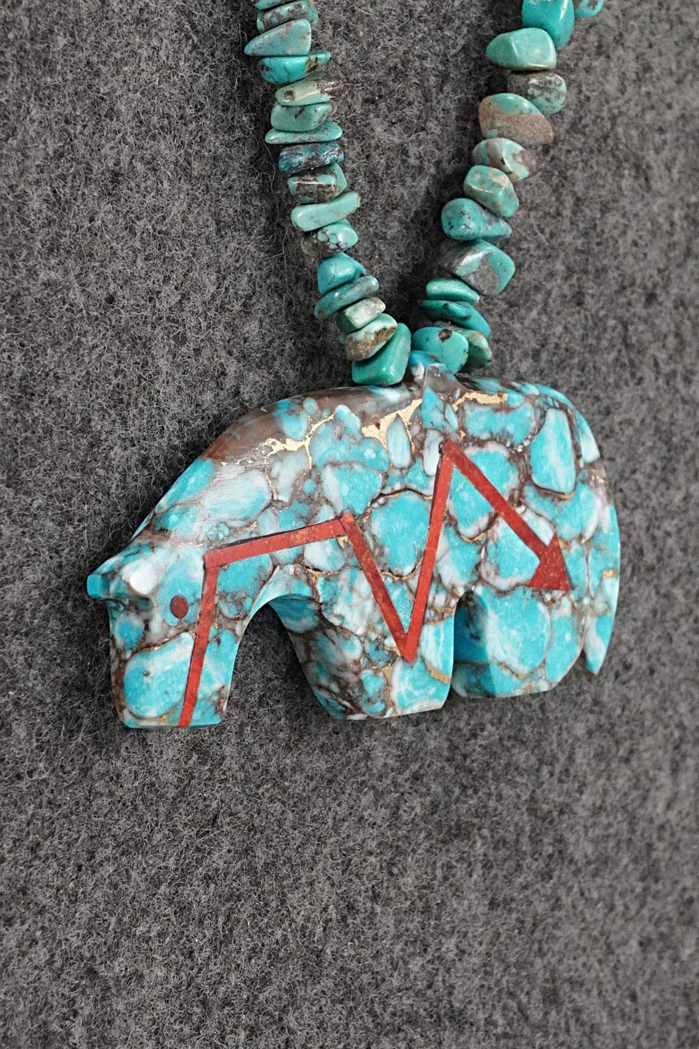 Turquoise Zuni Fetish Carving & Sterling Silver Necklace - Bernard Laiwakete