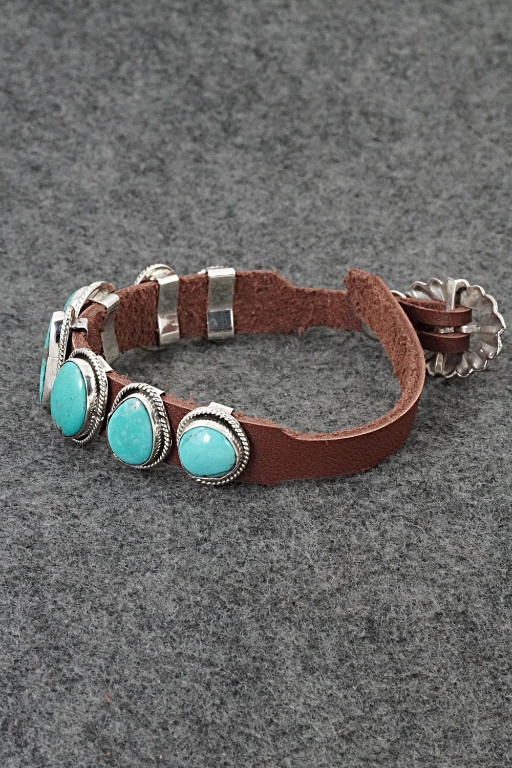 Turquoise, Sterling Silver & Leather Bracelet - Marlene Ramone