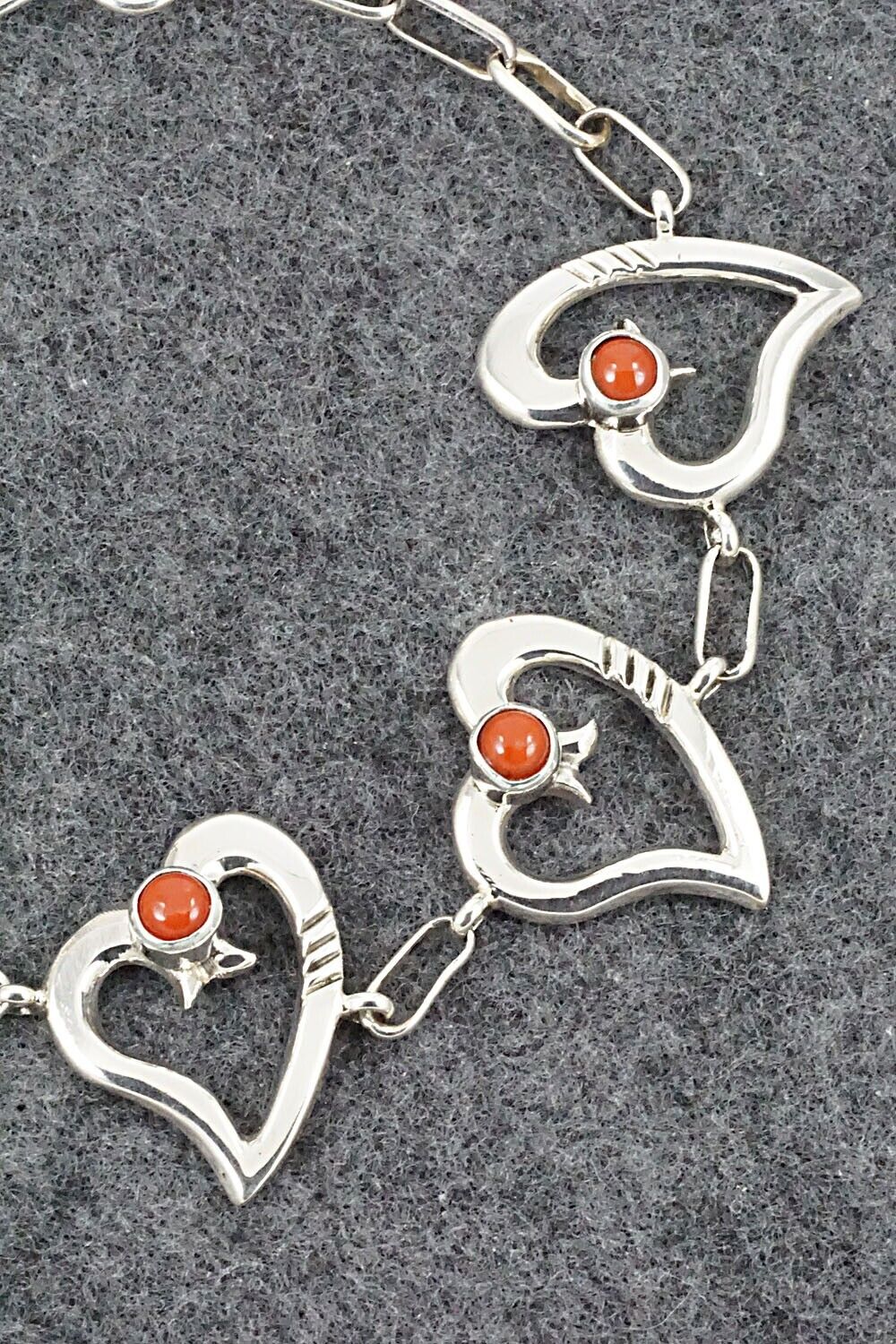 Coral and Sterling Silver Link Bracelet - Mildred Parkhurst