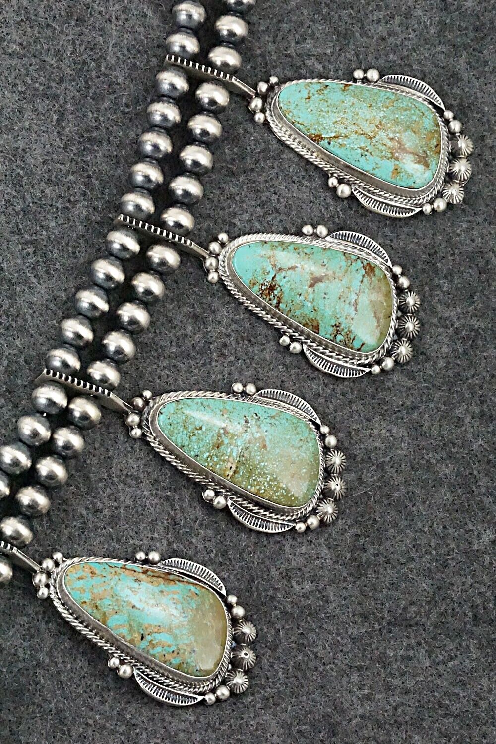 Turquoise & Sterling Silver Squash Blossom Set - Tom Lewis