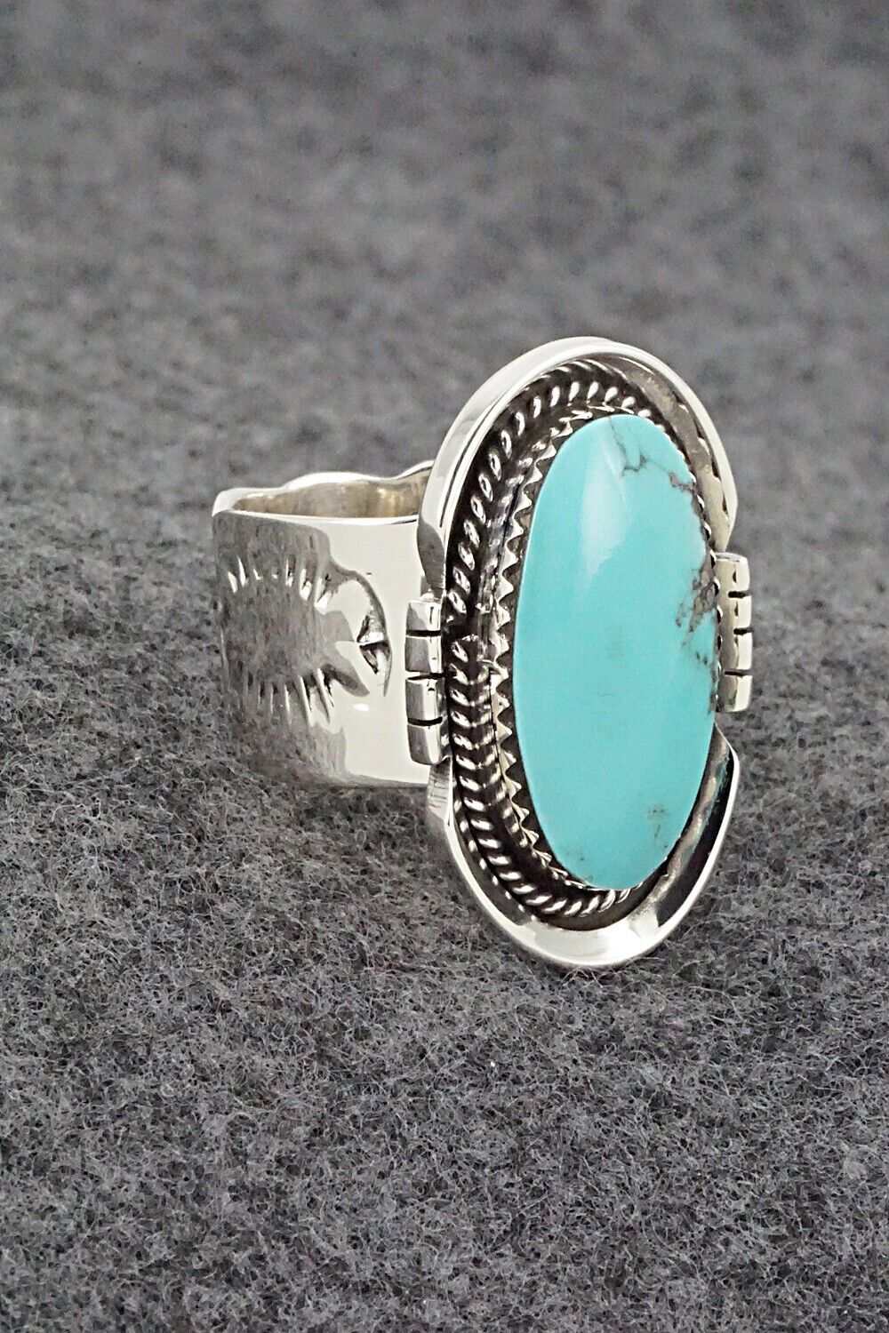 Turquoise & Sterling Silver Ring - Sheena Jack - Size 7.5