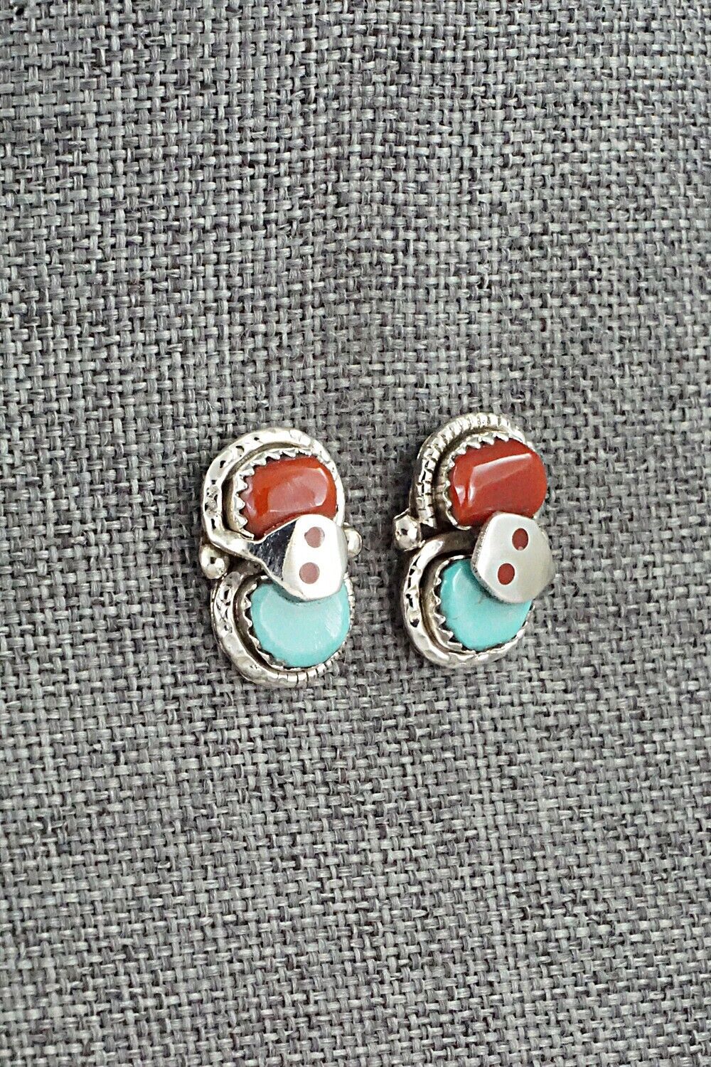 Turquoise, Coral & Sterling Silver Earrings - Joy Calavaza