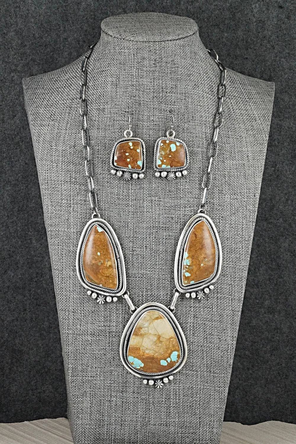 Turquoise & Sterling Silver Necklace and Earrings Set - Paul Livingston