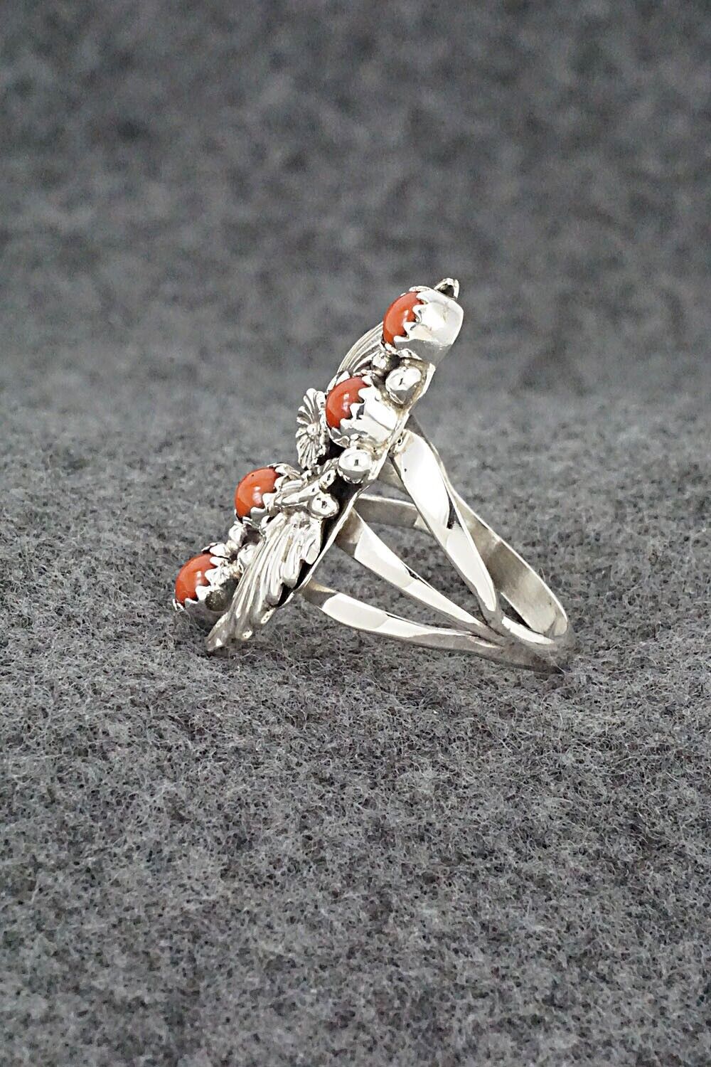 Coral & Sterling Silver Ring - Jerryson Henio - Size 7.5