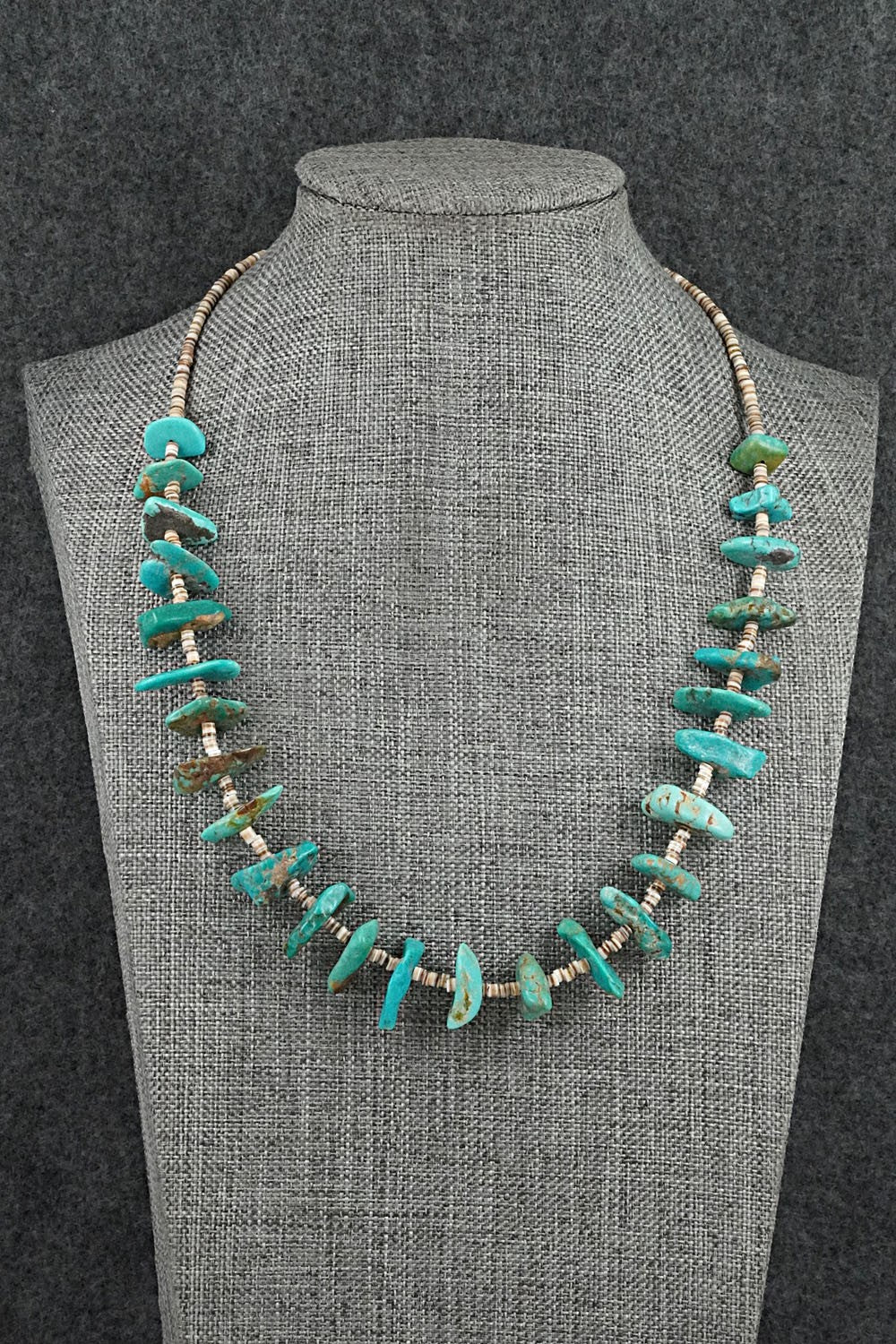Turquoise, Shell & Sterling Silver Necklace 19" - Helen Tsosie
