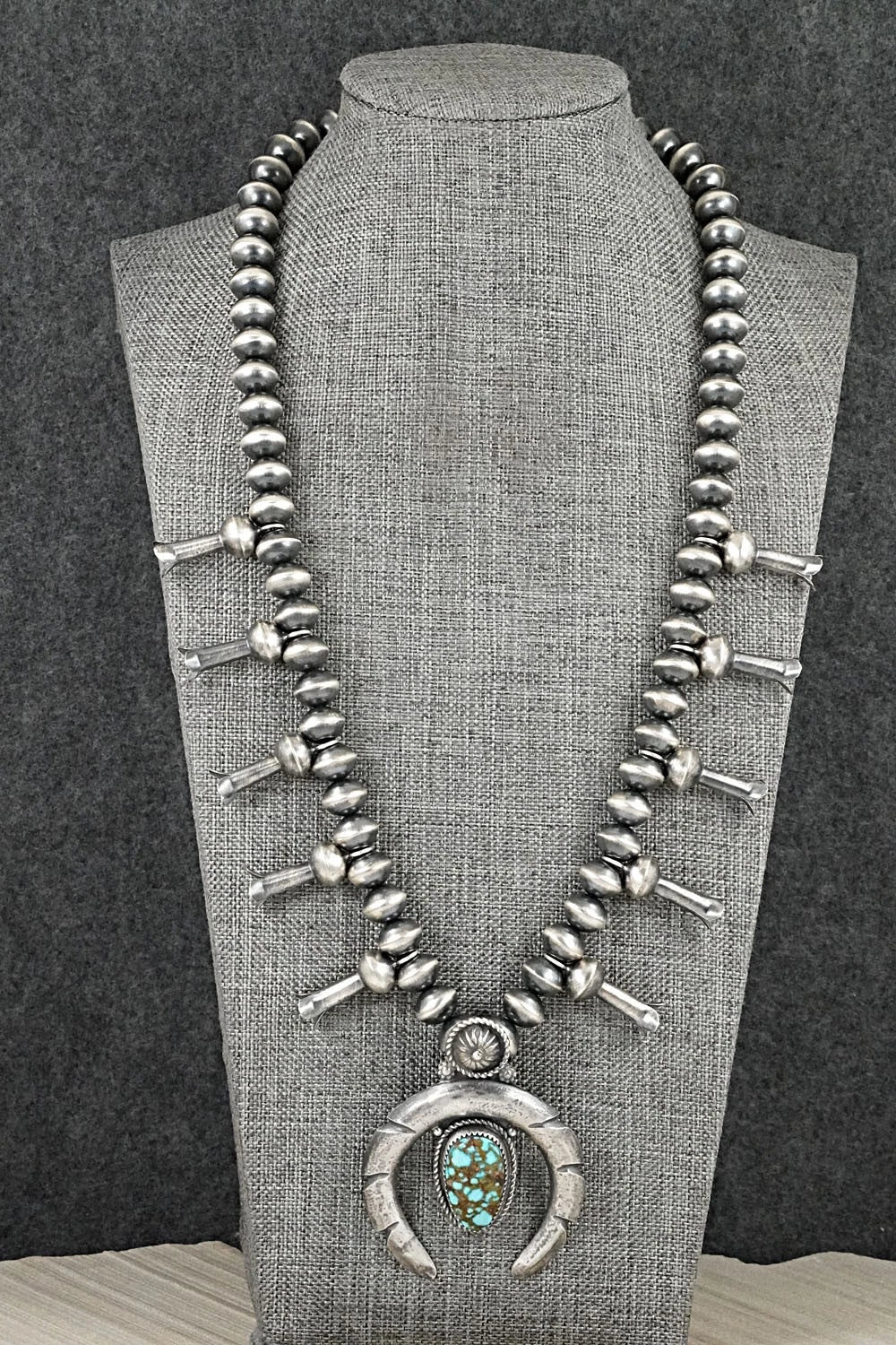 Turquoise & Sterling Silver Squash Blossom Necklace - Preston Haley