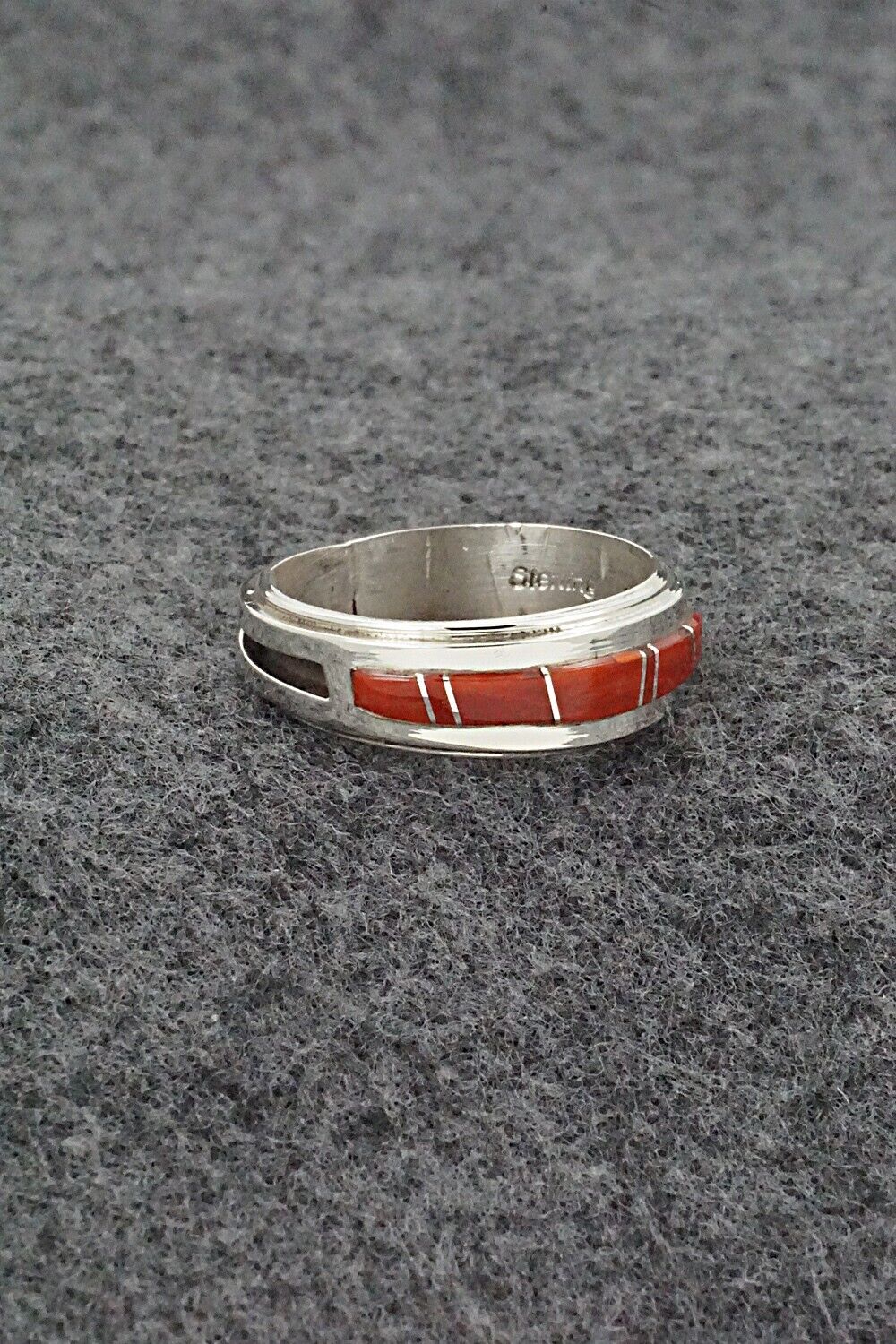 Coral & Sterling Silver Inlay Ring - Wilbert Muskett Jr. - Size 9.5