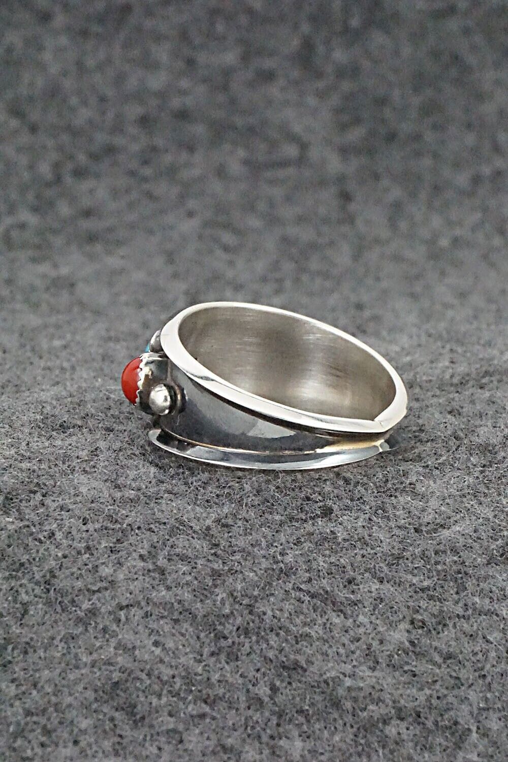 Turquoise, Coral & Sterling Silver Ring - Paul Largo - Size 11.5