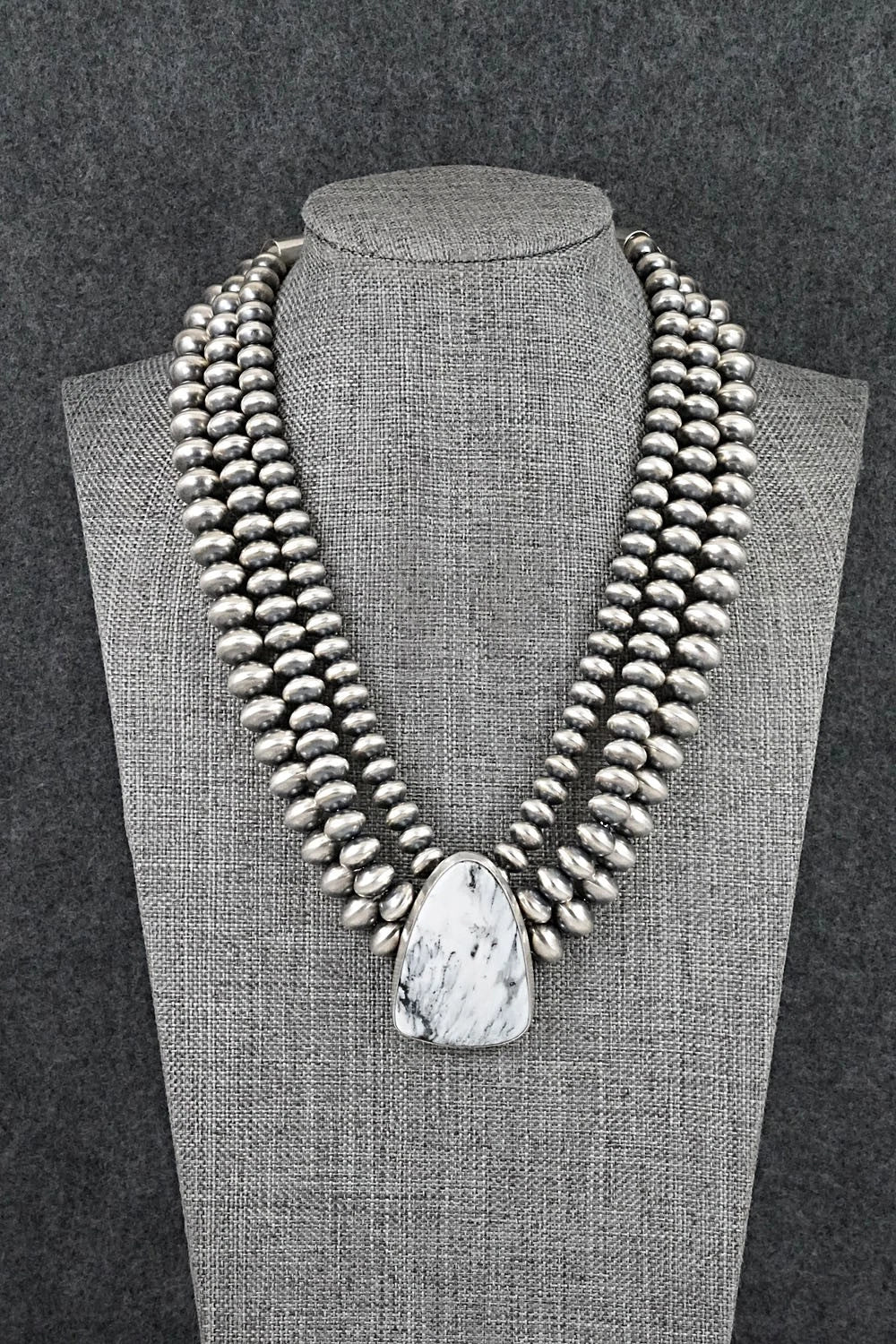 White Buffalo & Sterling Silver Navajo Pearl Necklace - Gruber & Halwood