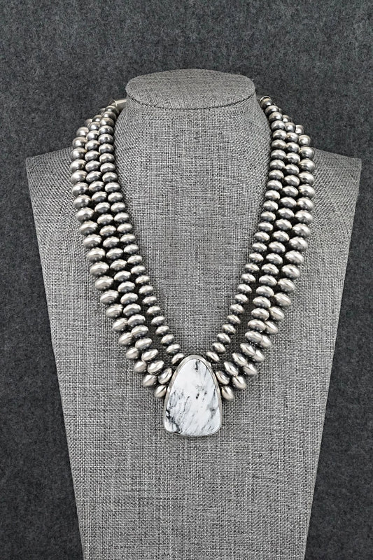 White Buffalo & Sterling Silver Navajo Pearl Necklace - Gruber & Halwood