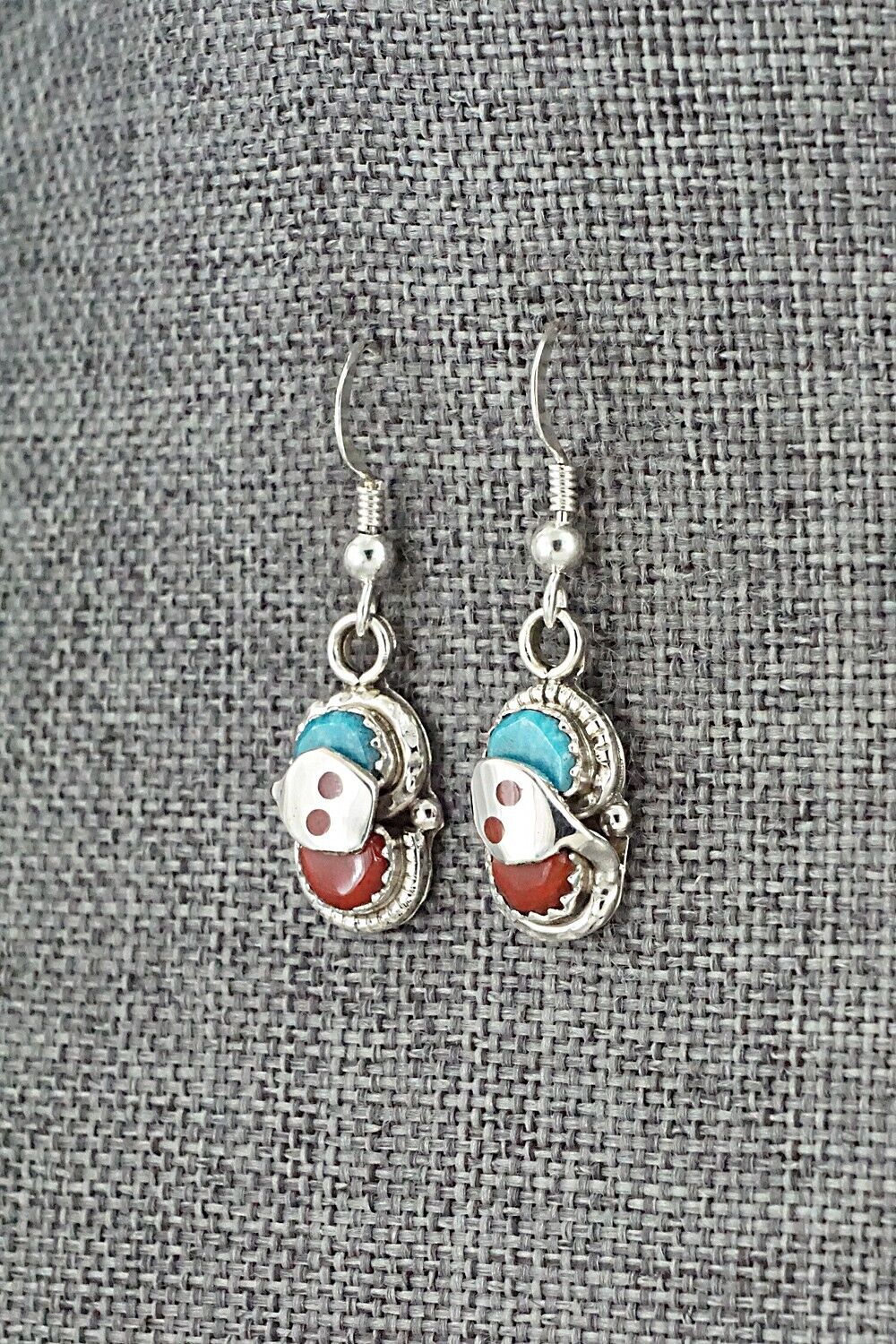 Turquoise, Coral & Sterling Silver Earrings - Joy Calavaza