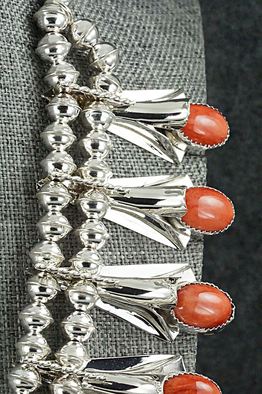 Spiny Oyster & Sterling Silver Squash Blossom Set - Louise Yazzie