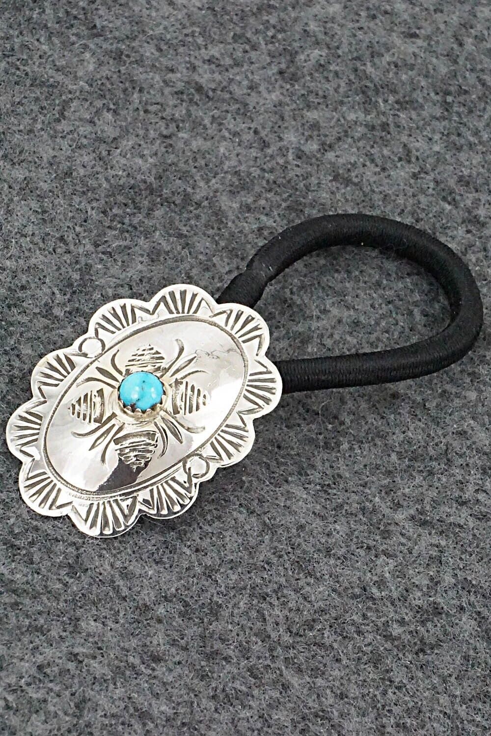 Turquoise & Sterling Silver Hair Tie - Bertha Begay