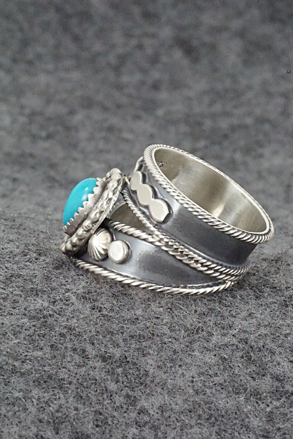 Turquoise & Sterling Silver Ring - Tom Lewis - Size 9.5
