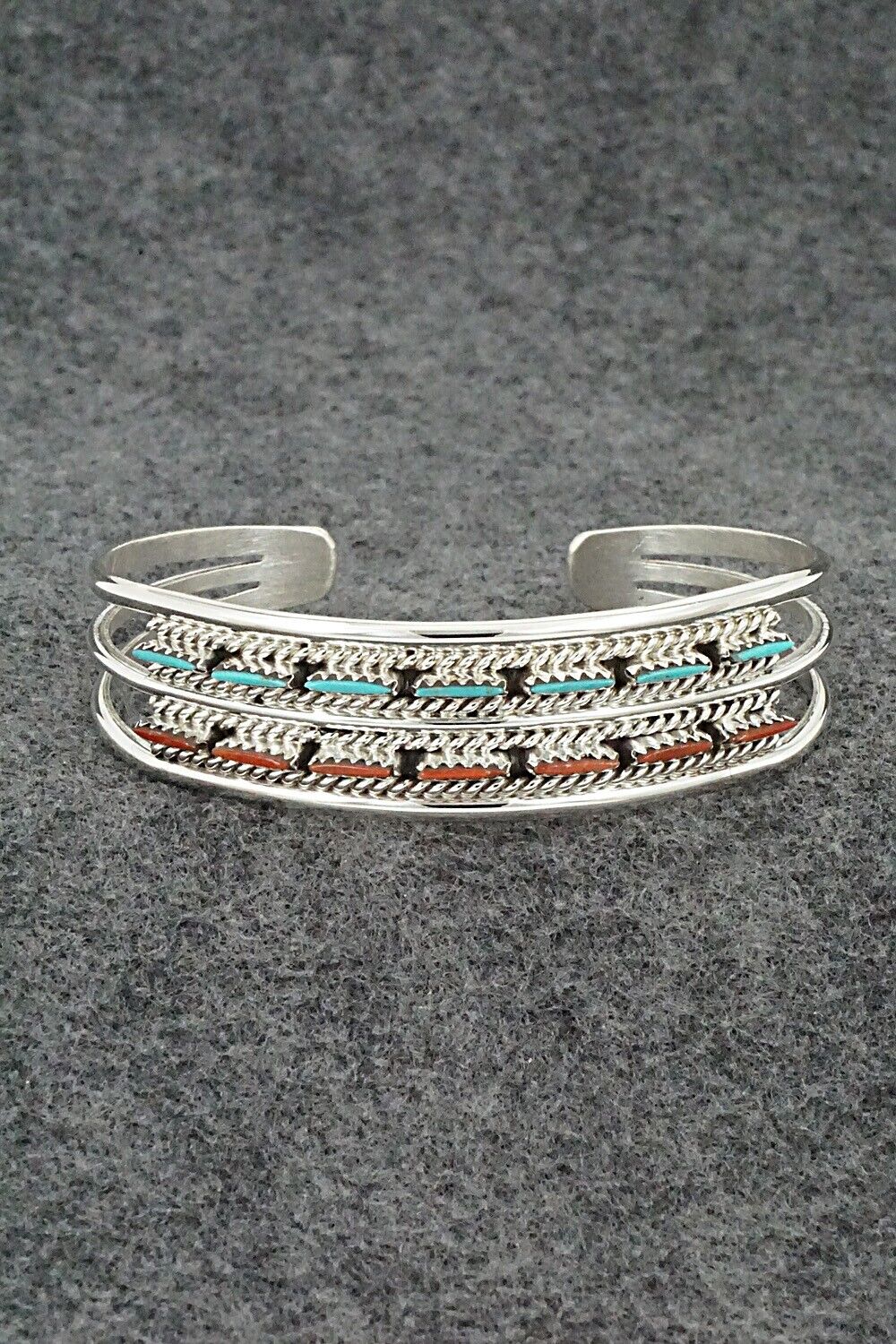 Turquoise, Coral & Sterling Silver Bracelet - Roland Francisco