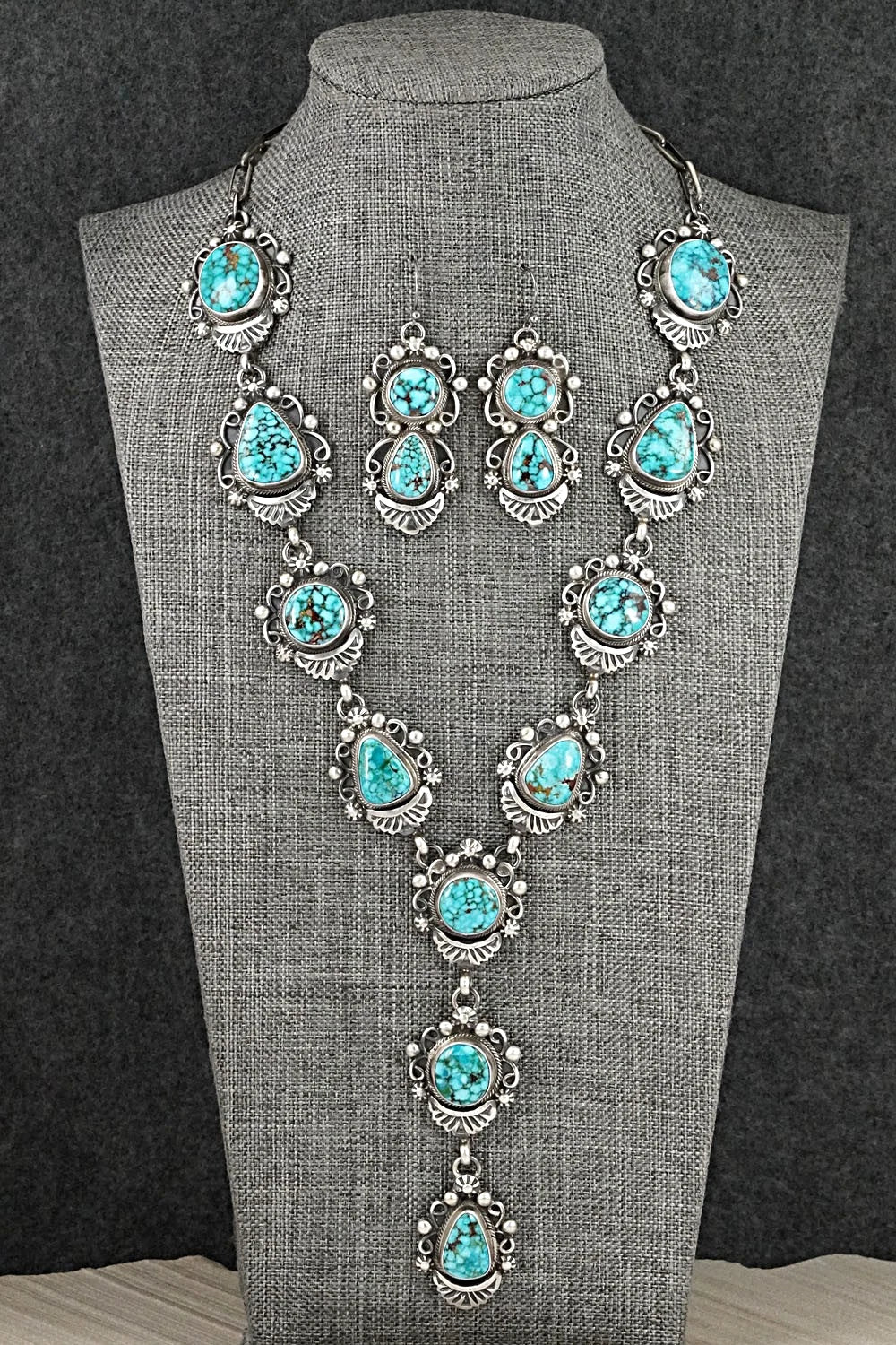 Turquoise & Sterling Silver Necklace and Earrings Set - Kathleen Livingston