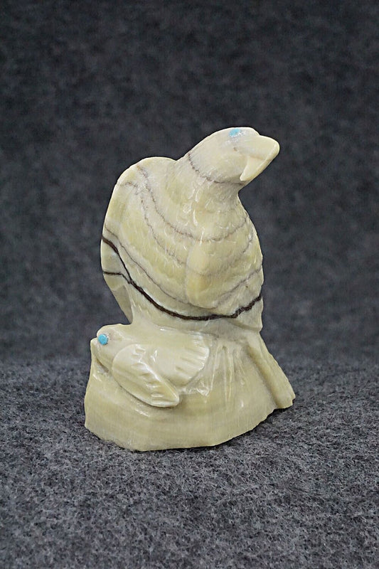 Eagle with Fledgling Zuni Fetish Carving - Derrick Kaamasee