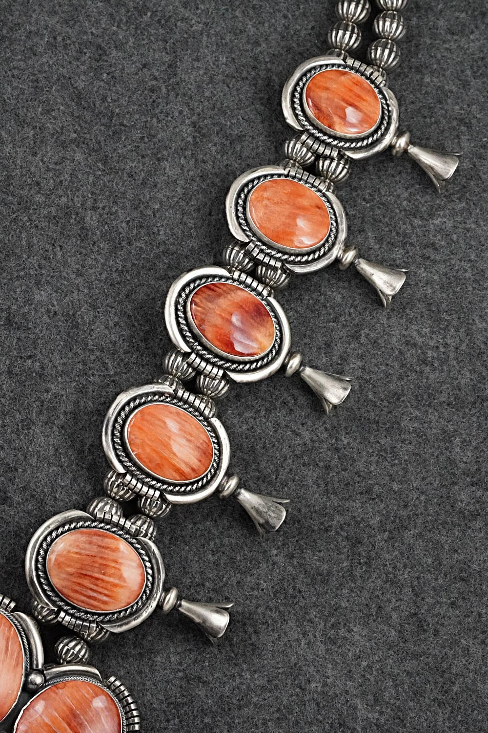 Spiny Oyster & Sterling Silver Squash Blossom Set - Paul Livingston