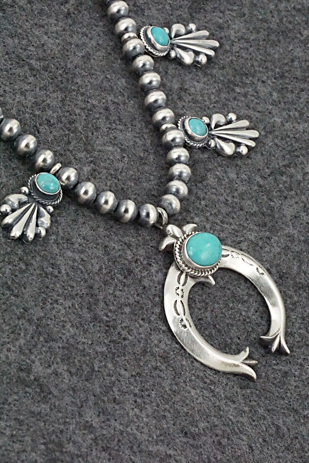 Turquoise & Sterling Silver Squash Blossom Necklace - Bobby Platero