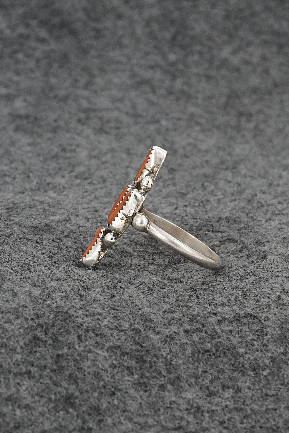Coral & Sterling Silver Ring - Priscilla Reeder - Size 8