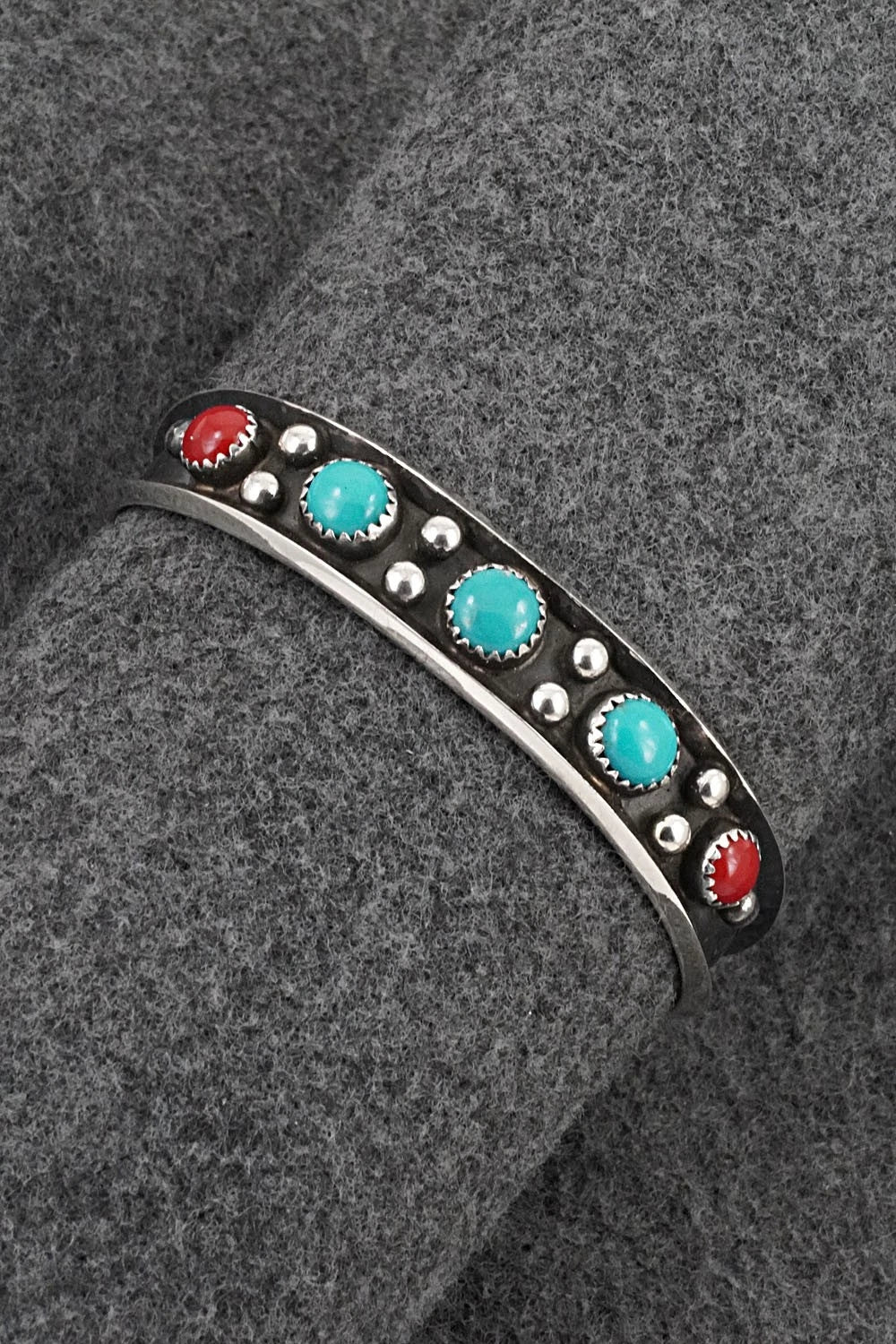 Turquoise, Coral & Sterling Silver Bracelet - Paul Largo