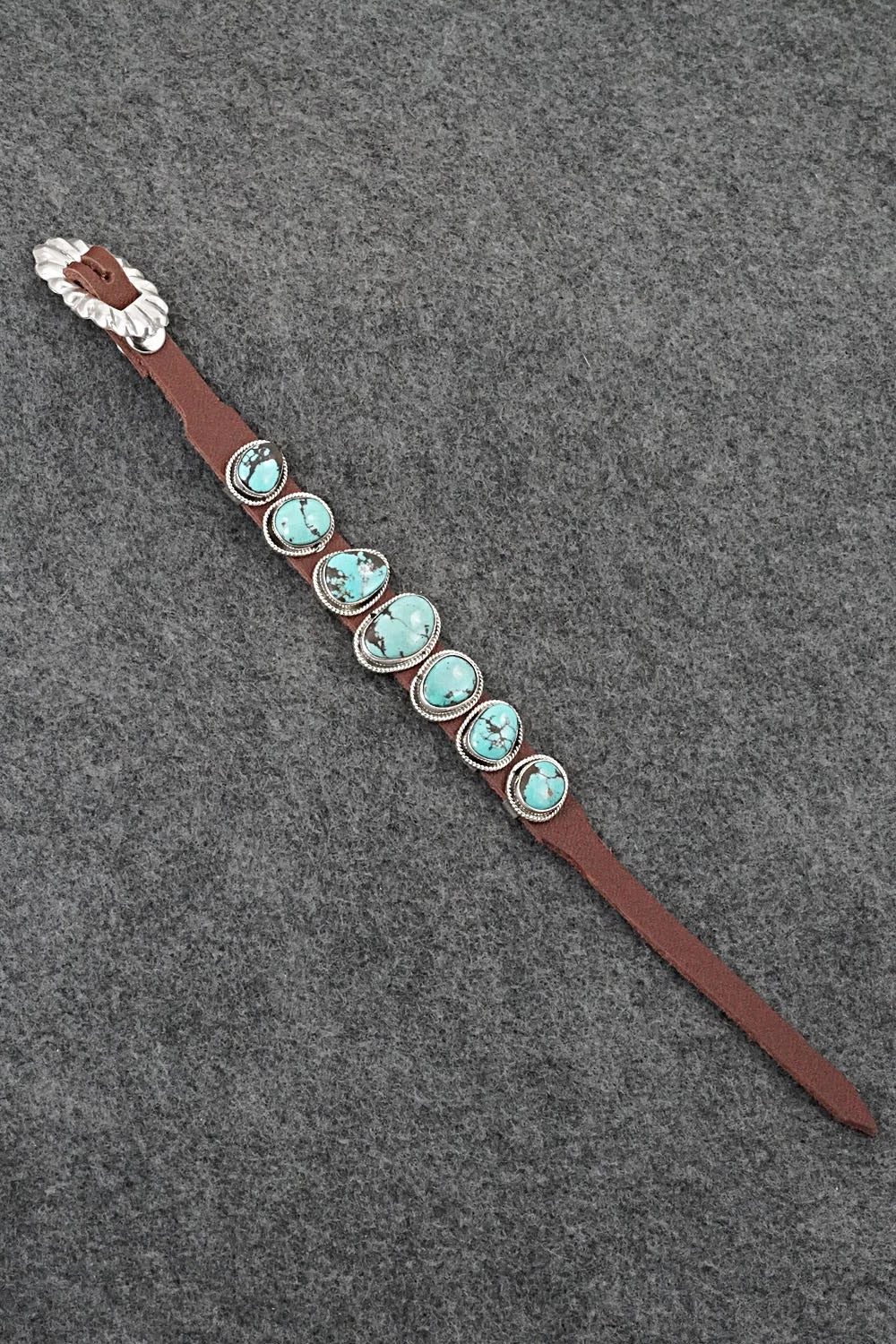 Turquoise, Sterling Silver & Leather Bracelet - Marlene Ramone