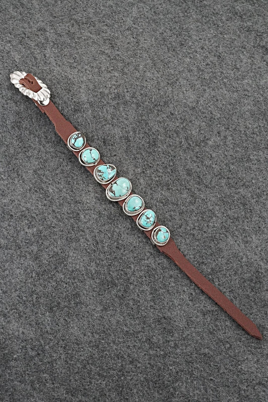 Turquoise, Sterling Silver & Leather Bracelet - Marlene Ramone