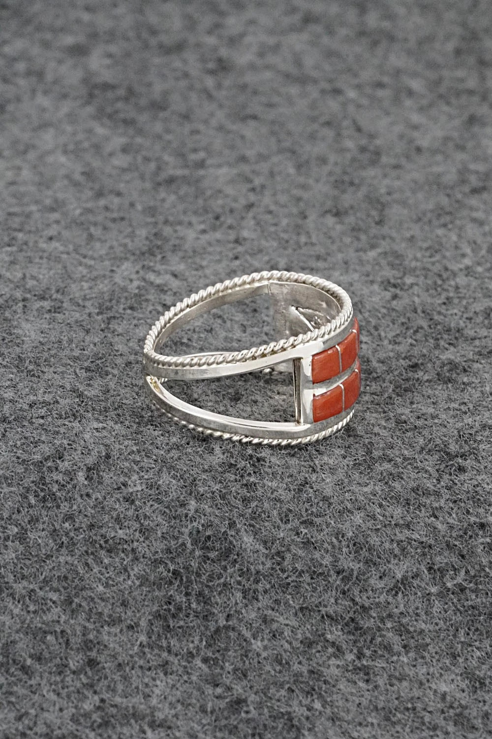 Coral and Sterling Silver Ring - Bruce Johnson - Size 10.5