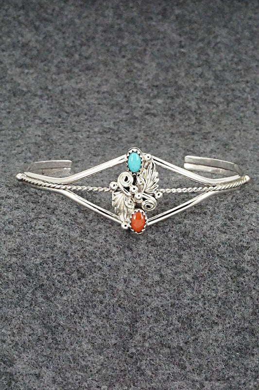 Turquoise, Coral & Sterling Silver Bracelet - William Begay